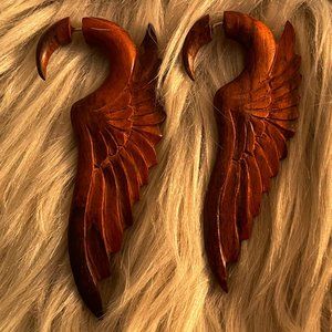Womens Wooden Angel Wing Earrings